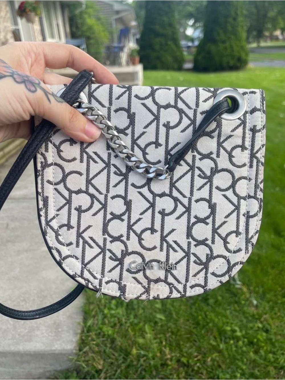 Calvin Klein Black & White Monogram Crossbody Shoulder Bag